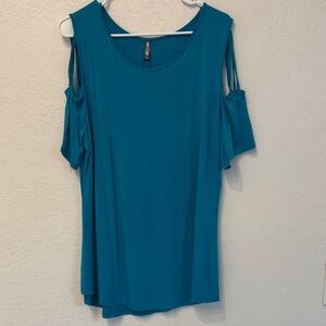 Lock & Love Teal Cold Shoulder Blouse XXL
